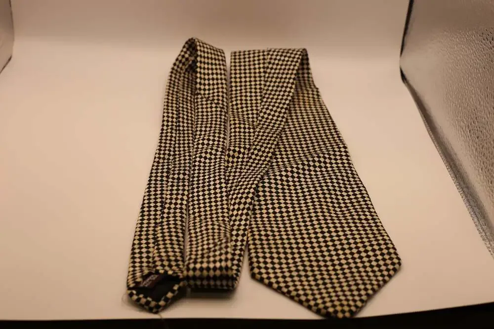Enzo Felini Handmade All Silk Geometric Black and White Checkered Tie